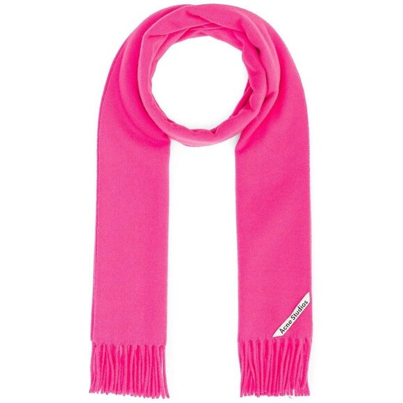 ACNE STUDIOS Canada Narrow Fluo Pink 100% Wool Fringe Rectangle Scarf - Picture 8 of 12
